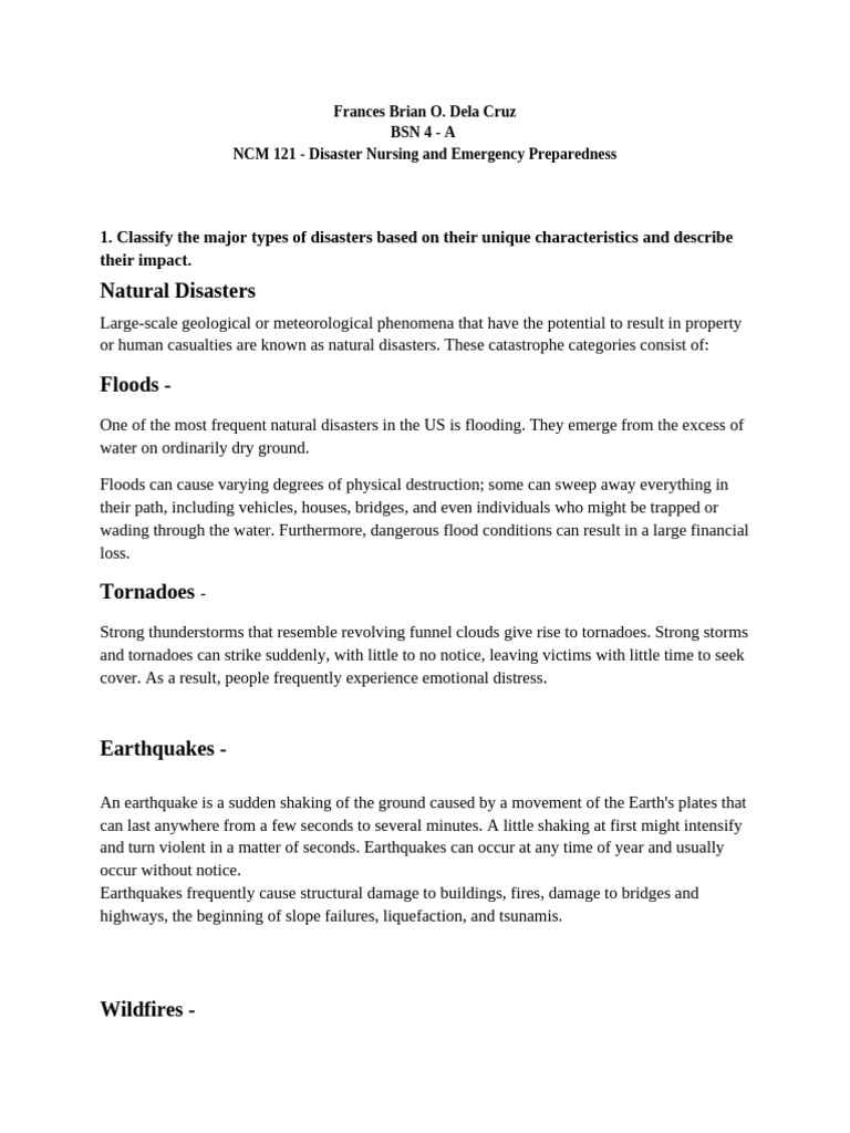 NCM 121 Activity Brian | PDF | Natural Disasters | Hazards