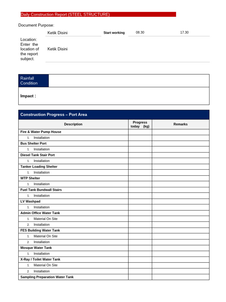 Daily Steel Structure Construction Report | PDF