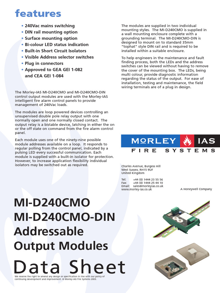 Morley-IAS Addressable Output Modules | PDF | Relay | Switch