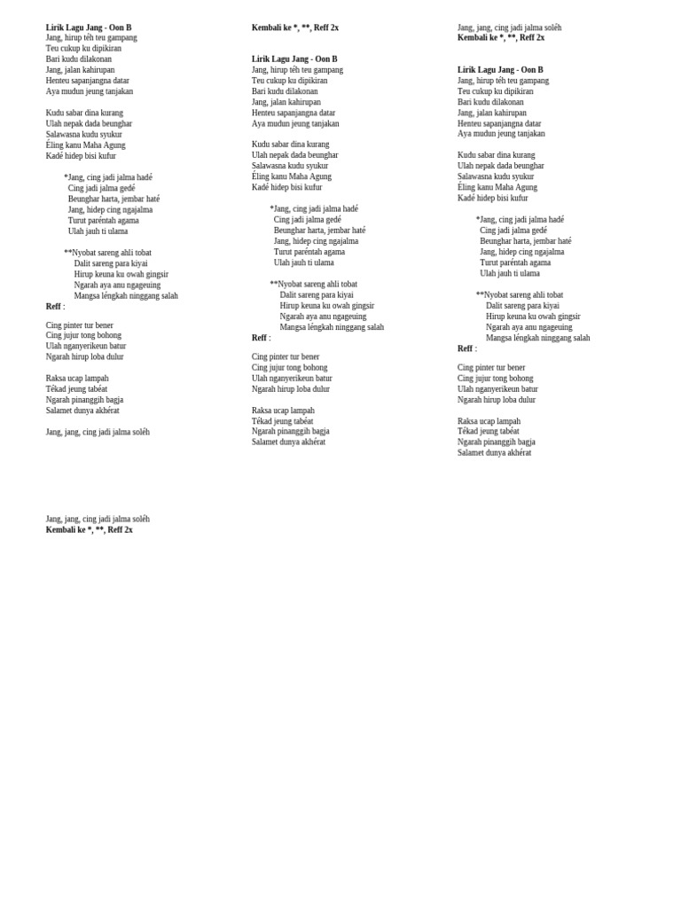 Lirik Lagu Jang | PDF