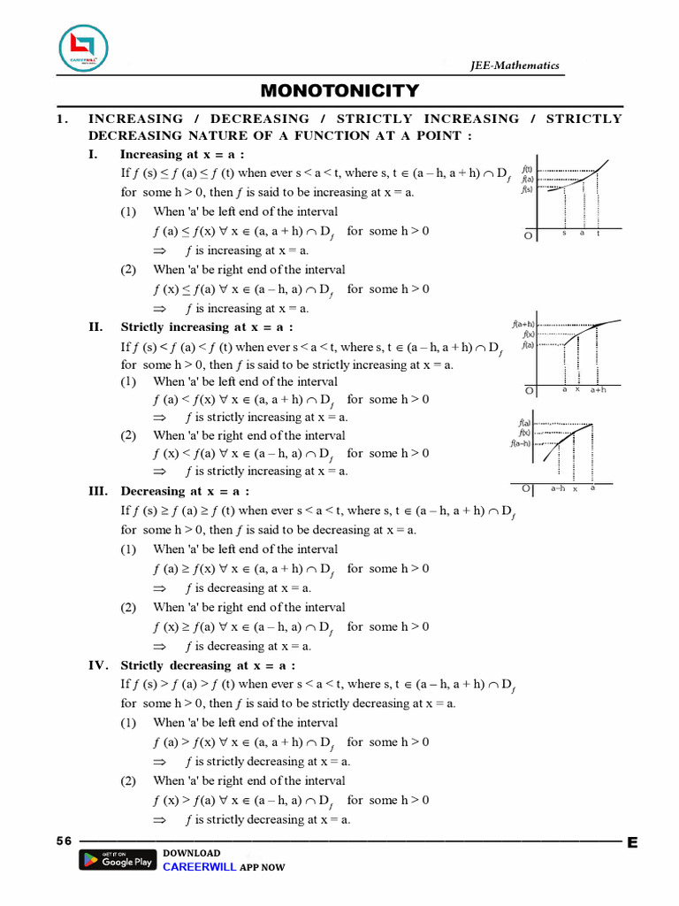 Monotonicity of Functions in JEE | PDF | Monotonic Function ...