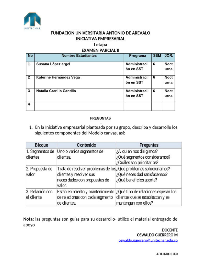 Modelo Canvas para Iniciativa Empresarial en SST | PDF | Modelo de ...