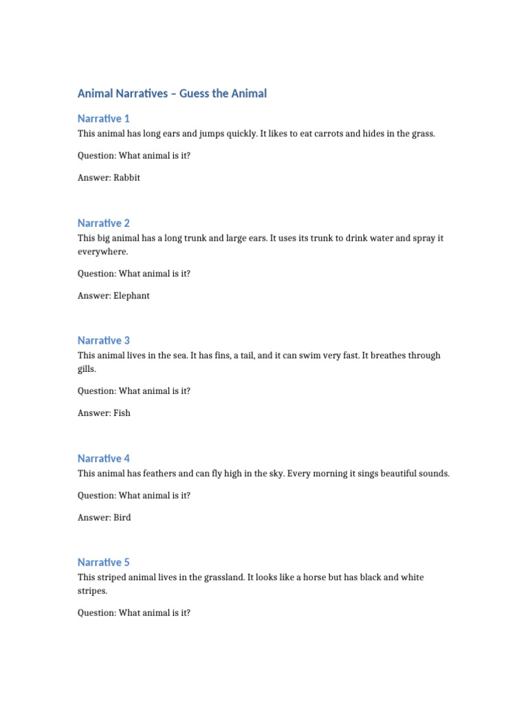 Animal Guessing Game Narratives | PDF