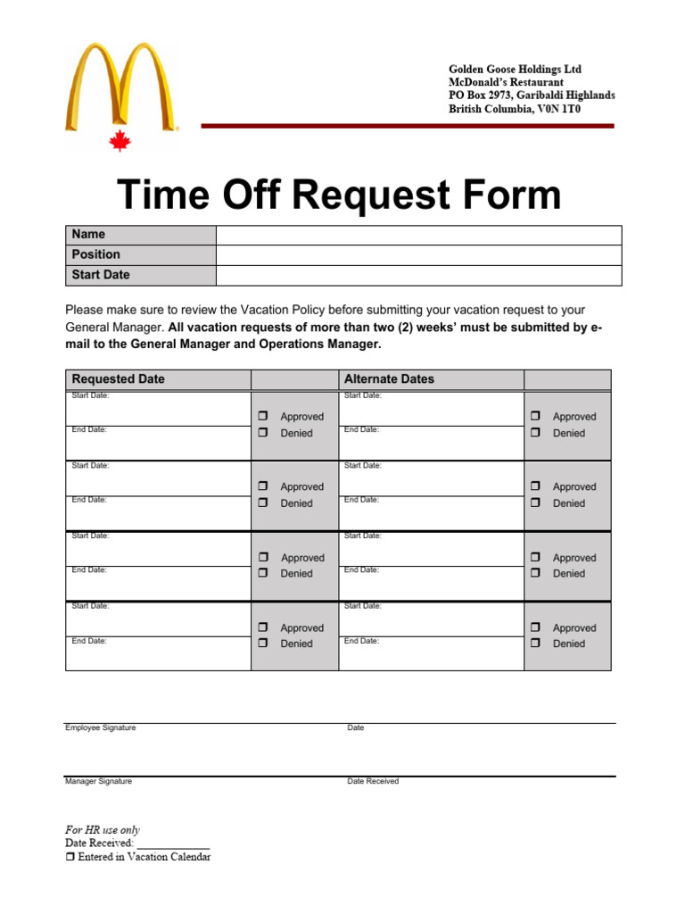 Form - Time Off Request | PDF