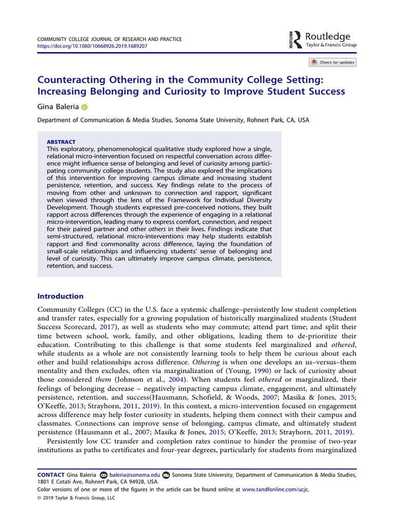 Counteracting Othering in The Community College Setting - Increasing ...