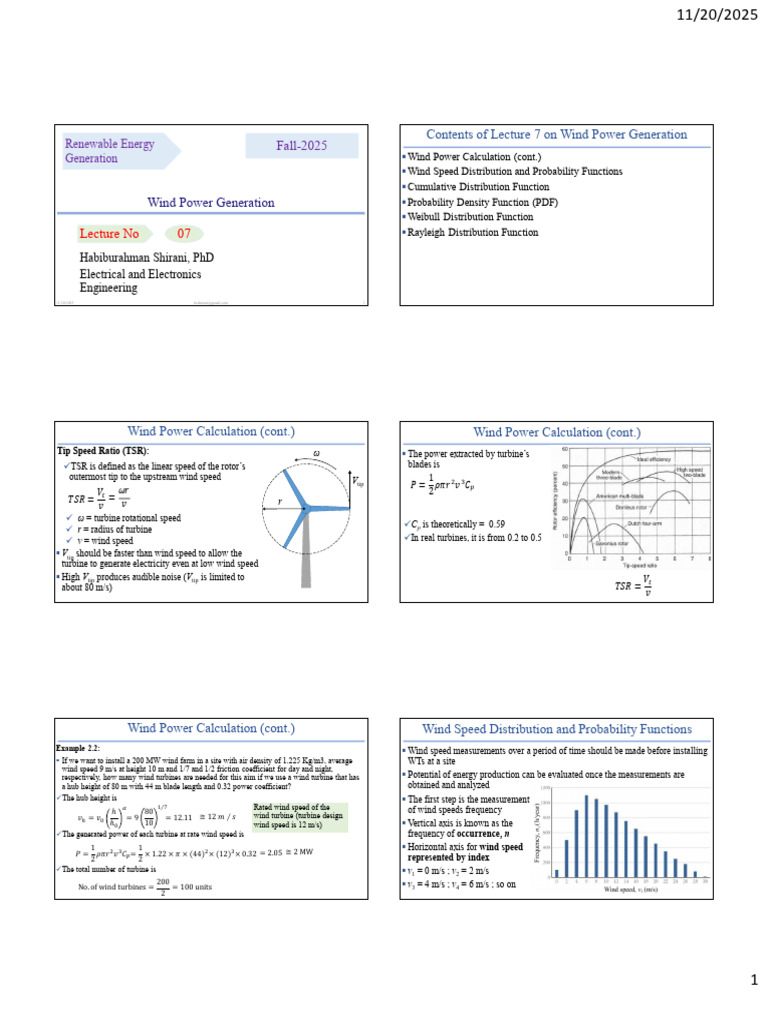 Wind Power Generation Lecture 7 Overview | PDF | Variance | Probability ...