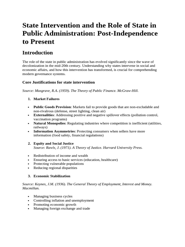 State Intervention and The Role of State in Public Administration | PDF ...