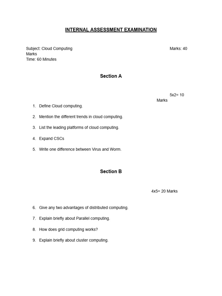 Cloud Computing Internal Assessment Exam | PDF