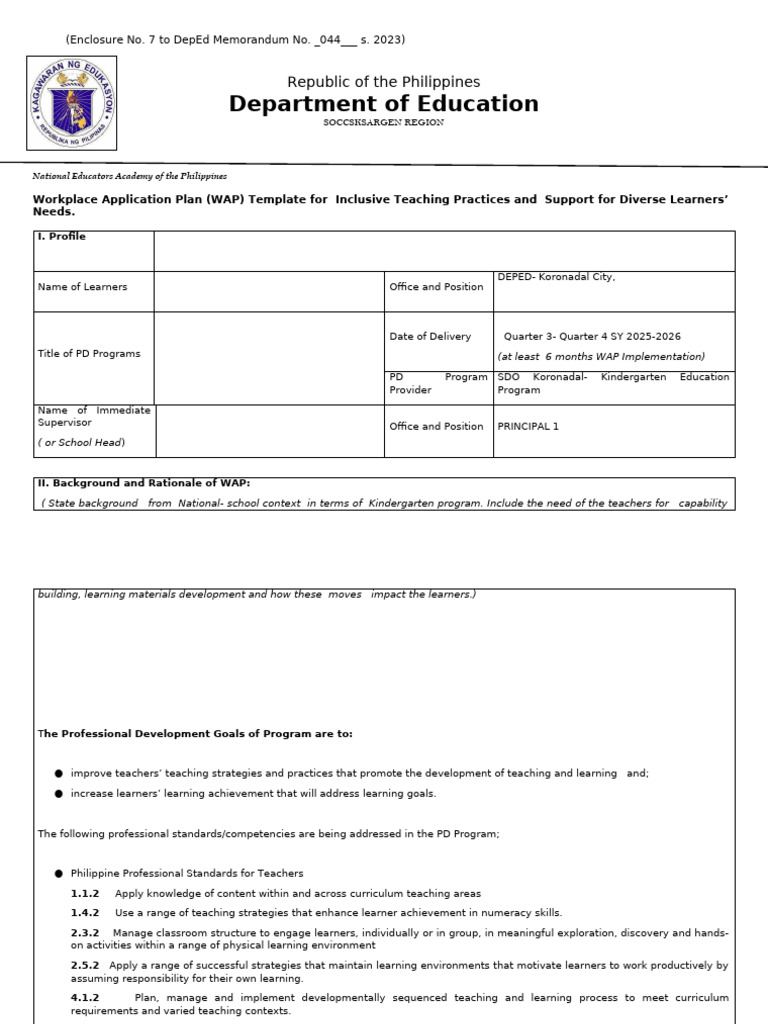 Wap Template Enclosure 7 | PDF | Learning | Teachers