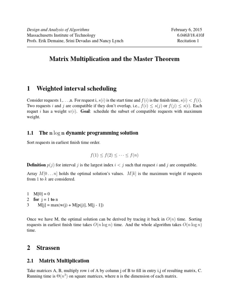 Matrix Multiplication and Master Theorem | PDF | Algorithms | Discrete ...