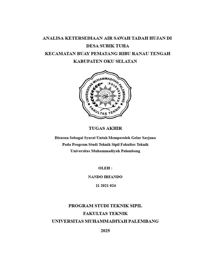 Ketersediaan Air Sawah Tadah Hujan Subik Tuha | PDF