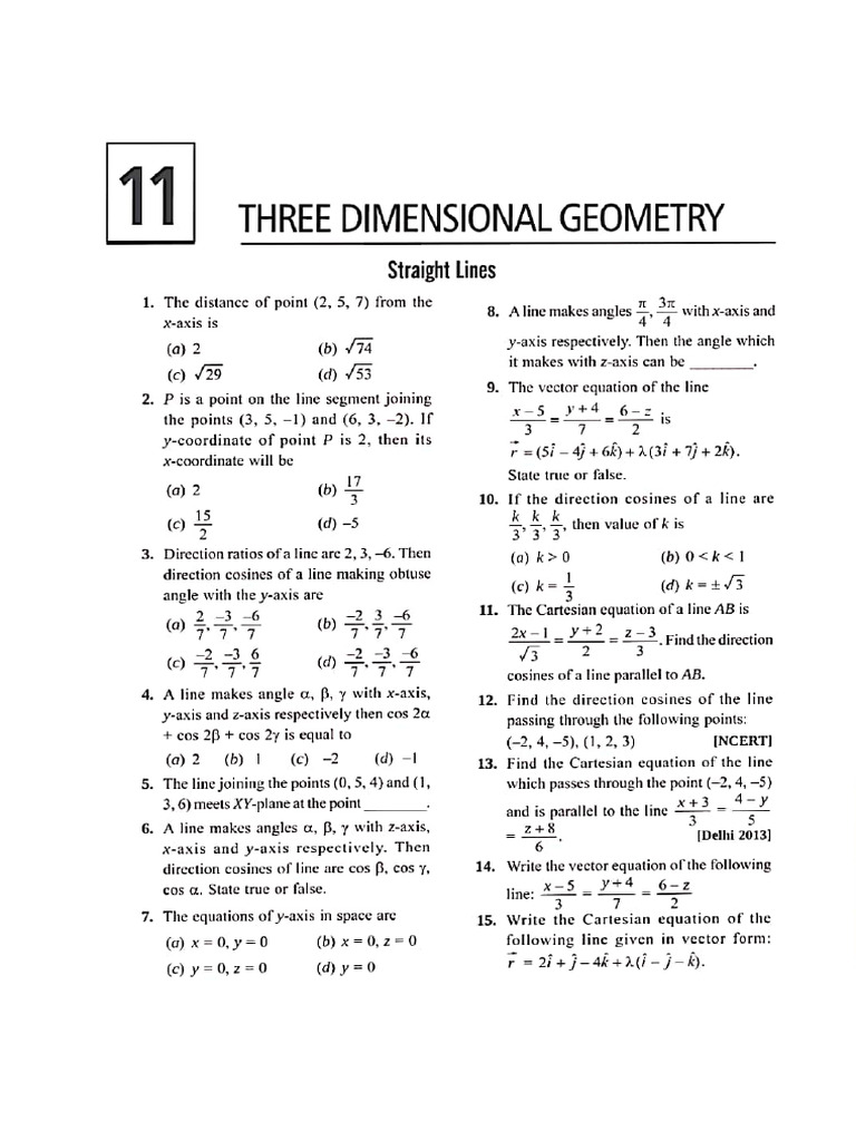 11 Three Dimensional Geometry | PDF