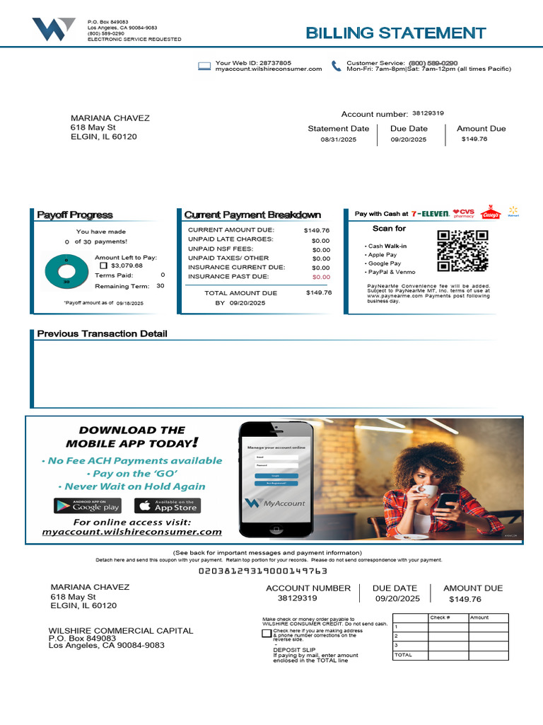 Billing Statement: Payoff Progress Current Payment Breakdown | PDF ...