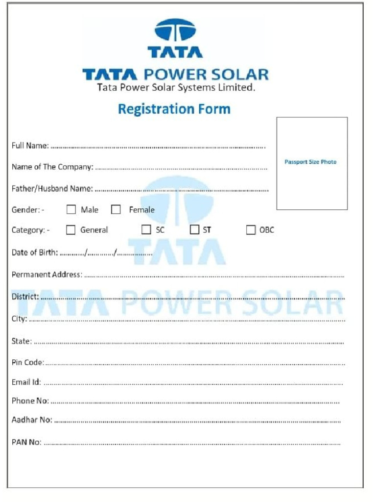 Tata Power Solar Application Dealership Form | PDF