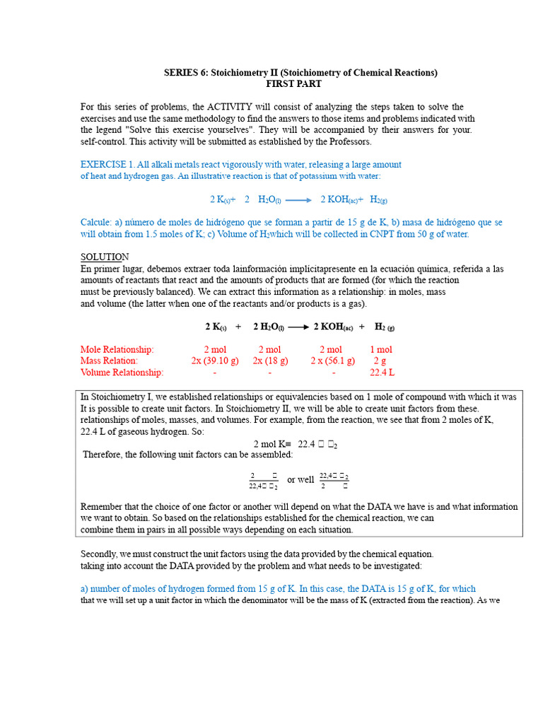 Stoichiometry of Chemical Reactions | PDF | Stoichiometry | Mole (Unit)