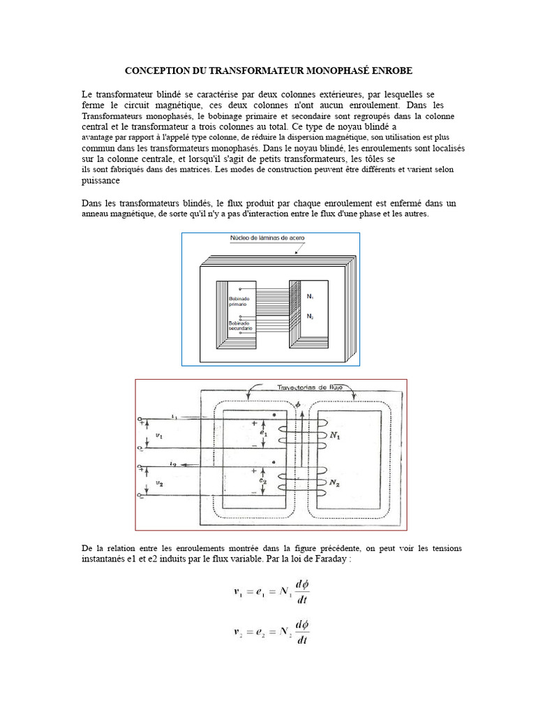 Conception de Transformateur Monophasé | PDF | Transformateur ...
