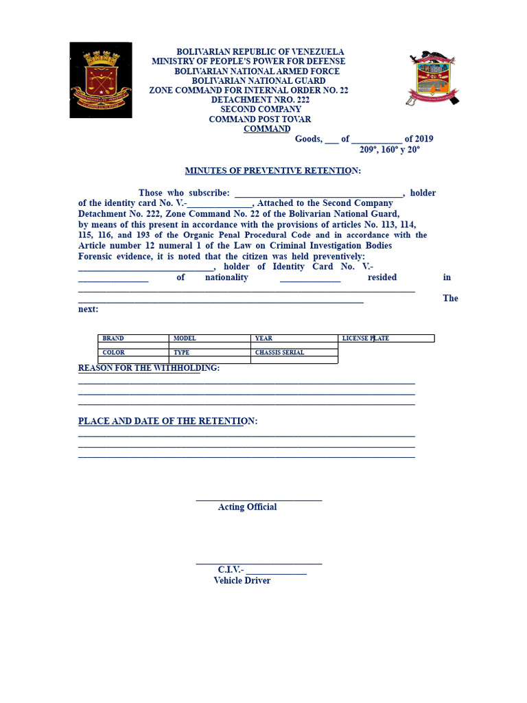 Format of Vehicle Retention Act | PDF