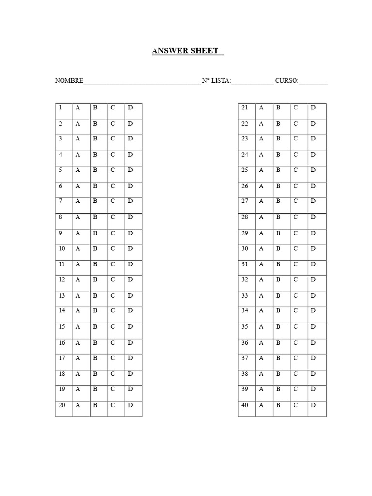 Answer Sheet Template for Exams | PDF