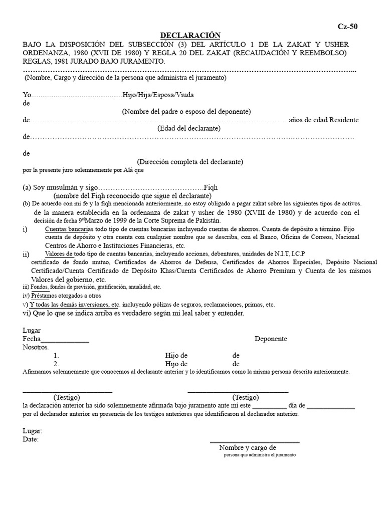 Formulario de Zakat E-Cz-50 | PDF | Servicios financieros