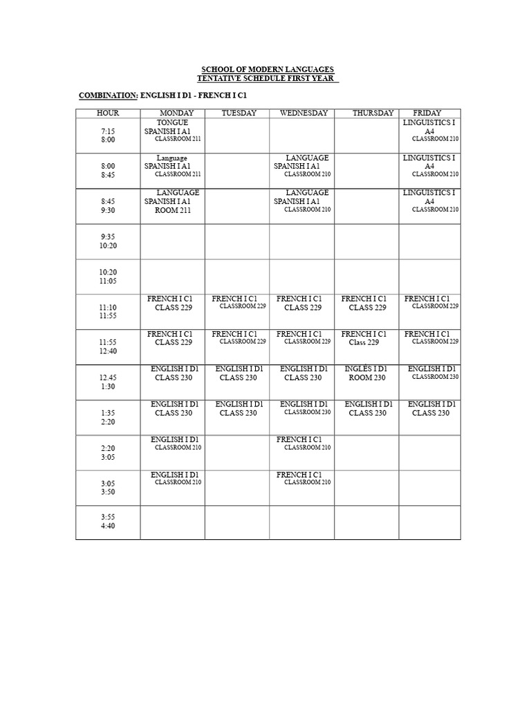 First Year Language Course Schedule | PDF | Human Communication ...