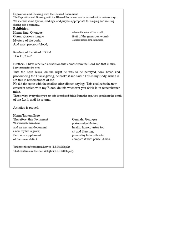 Exposition and Blessing With The Blessed Sacrament | PDF | Eucharist ...