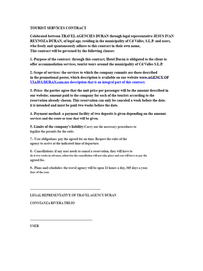 Tourism Services Provision Contract | PDF