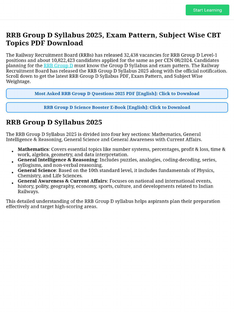 RRB Group D Syllabus 2025, Exam Pattern, Subject Wise CBT Topics PDF ...