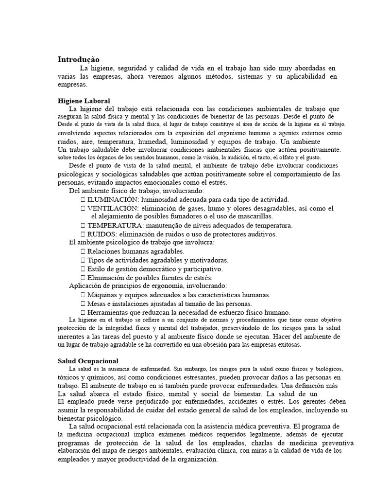 Higiene, Seguridad y Calidad de Vida en El Trabajo | PDF | Seguridad y ...