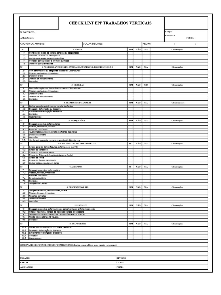 Check List de Segurança em Trabalhos Verticais | PDF