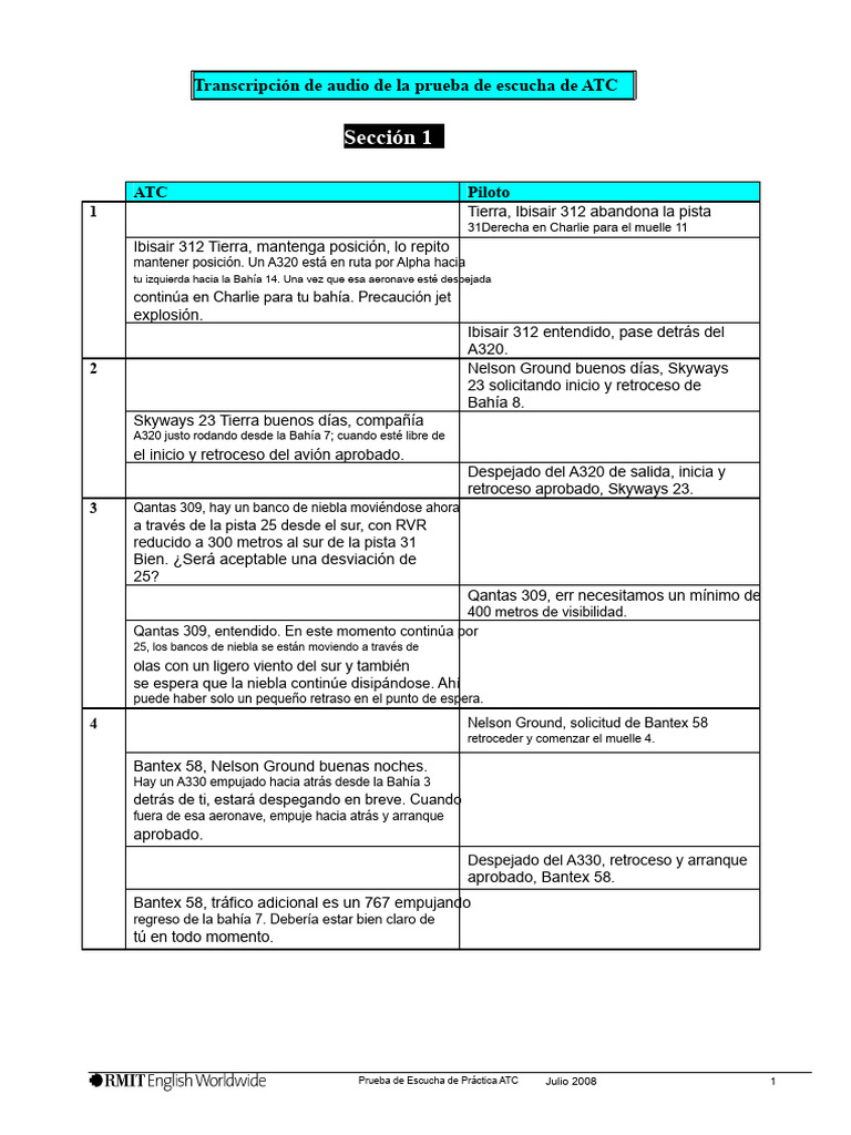 Guion de prueba de escucha de ATC_Practice_Listening_Test | PDF ...