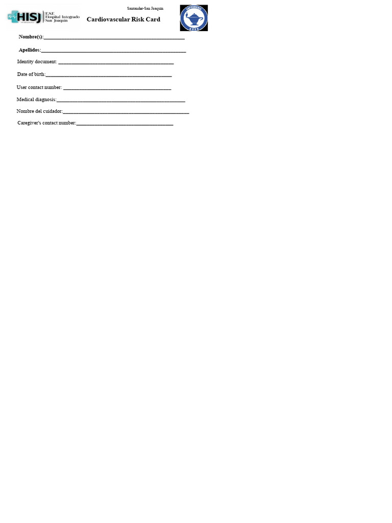 Cardiovascular Risk Card Template | PDF