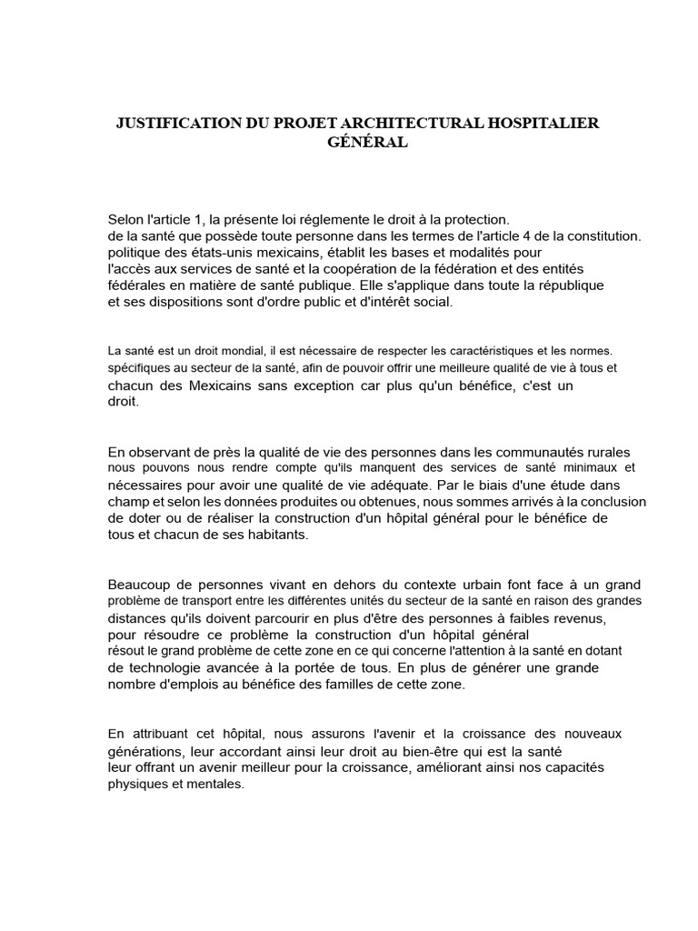 Justification Du Projet Architectural de L'hôpital Général | PDF