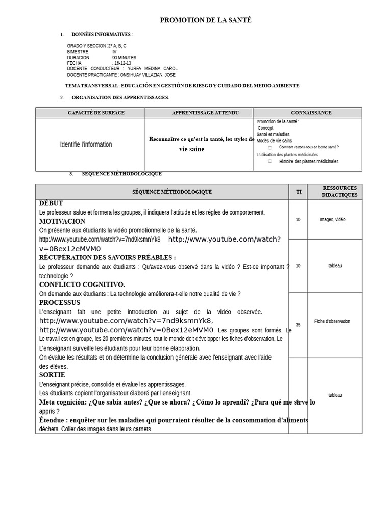 Promotion de la santé en classe 2° A, B, C | PDF | Promotion de la santé