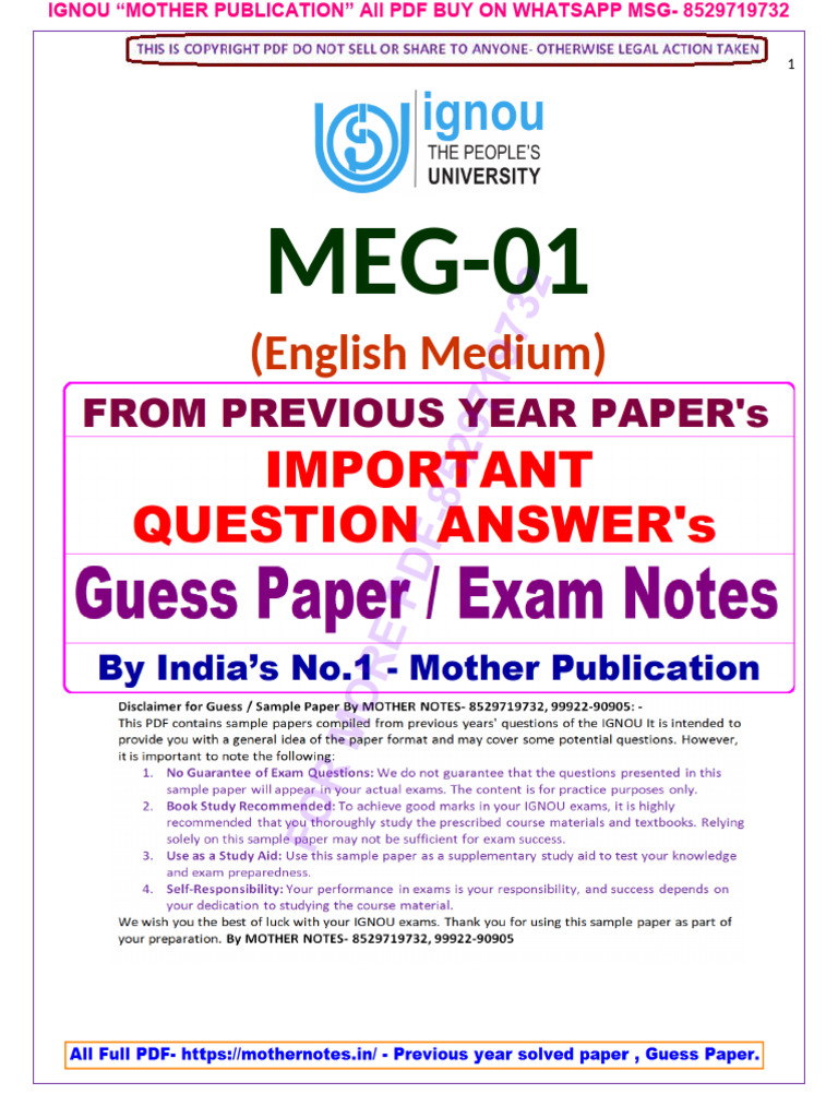 MEG 01 Previous Year Question Paper in English - Meg 01 Important ...