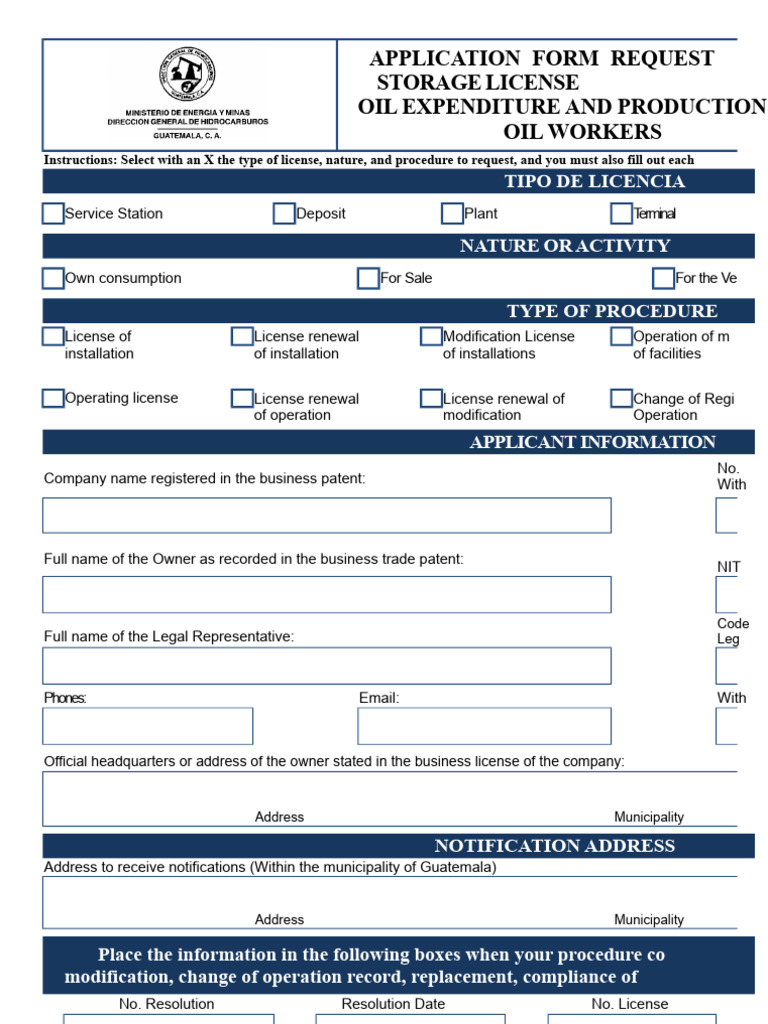Oil Storage License Application Form | PDF | License