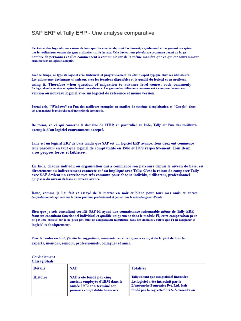 Comparaison entre SAP ERP et Tally ERP | PDF | Informatique | Business