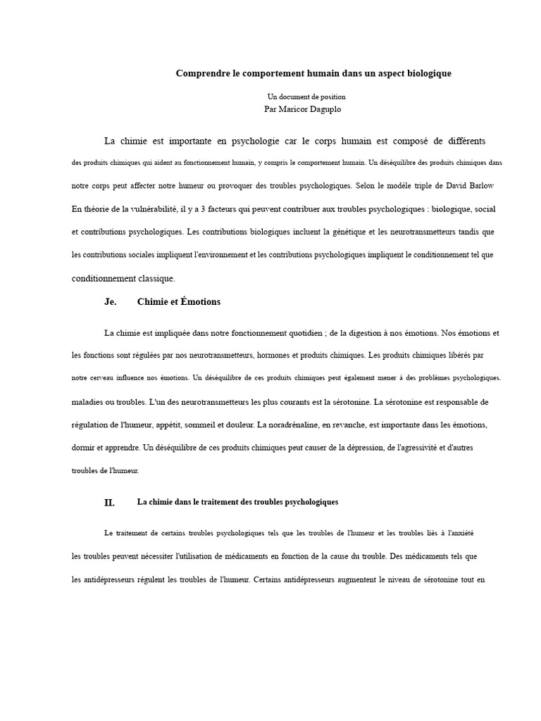 Chimie et comportement humain expliqué | PDF | Trouble mental | Psychologie