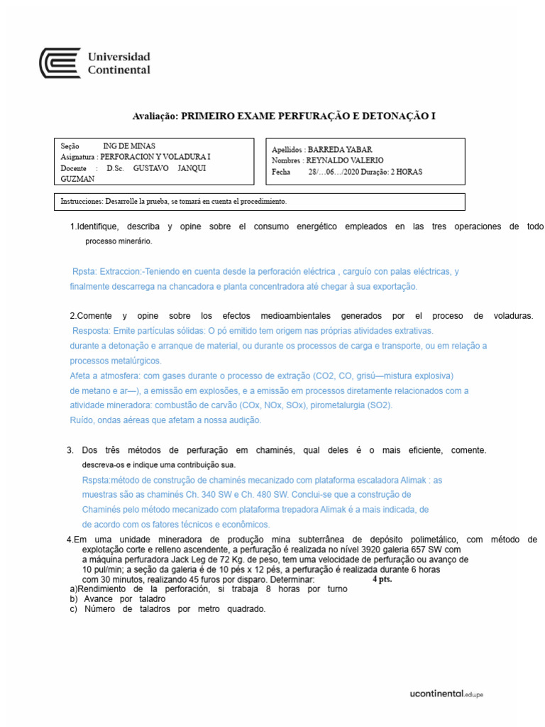 EXAME CONSOLIDADO PERFURAÇÃO E DETONAÇÃO I.1.pdf | PDF | Mineração ...