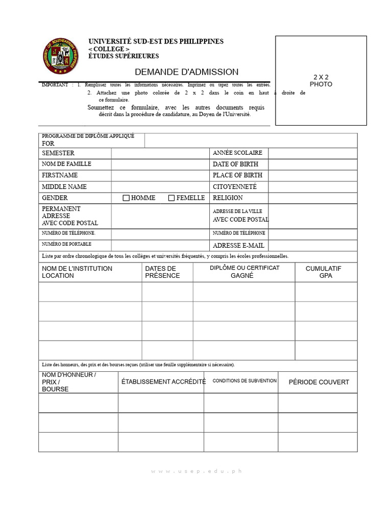 Demande d'admission à l'USEP | PDF