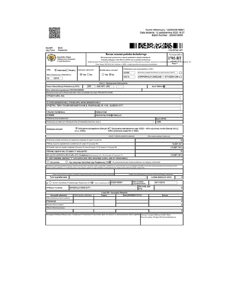 Formularz BIR 1702-RT | PDF