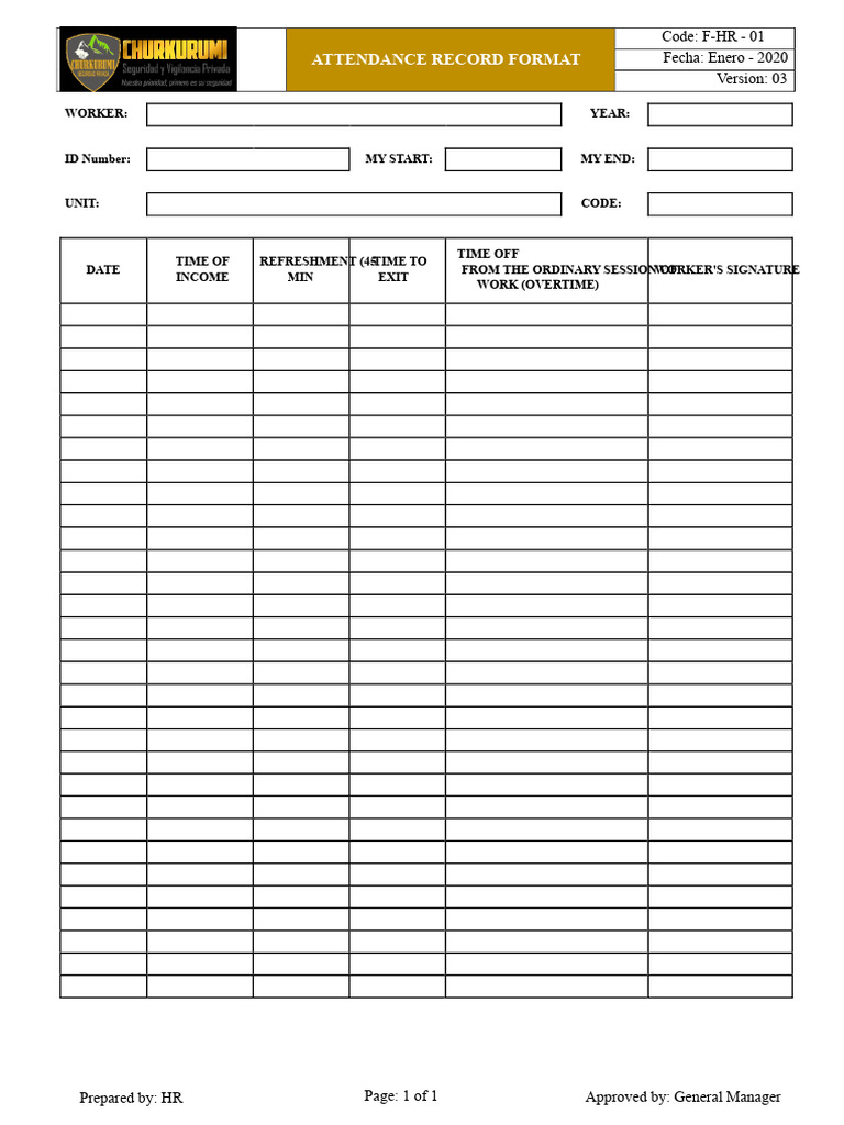 Attendance Record Format Template | PDF