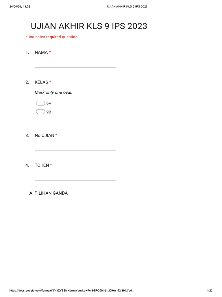 Final Test Kls 9 Ips 2023 - Google Forms | PDF