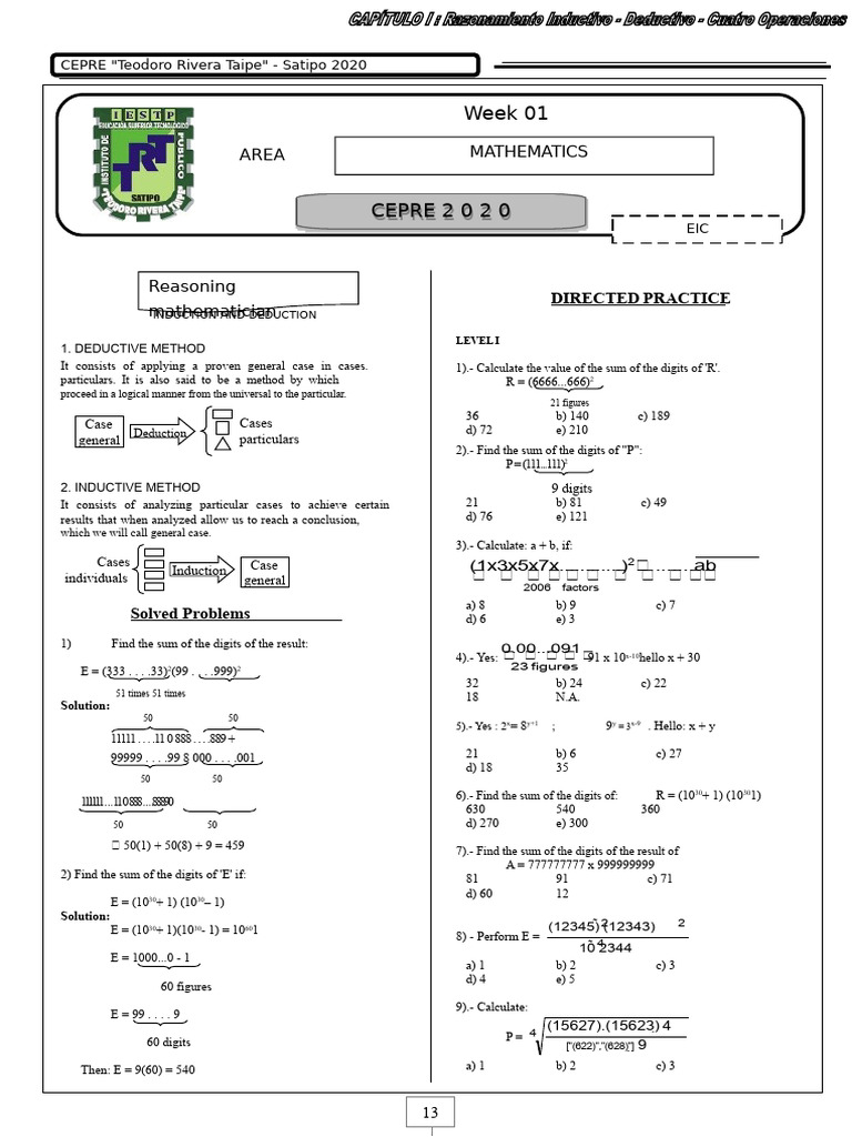 Mathematics Induction and Deduction Practice | PDF | Inductive ...