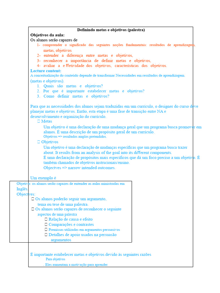 Estabelecendo Metas e Objetivos | PDF | Aprendizado | Planejamento