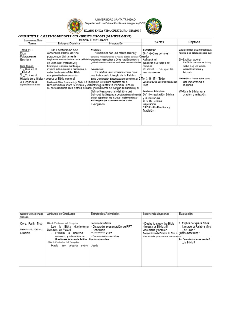 Plan de Estudios CL - Grado 7 | PDF | Biblia | Fe