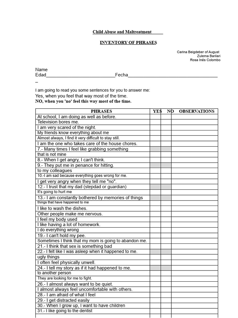 Child Abuse Assessment Questionnaire | PDF | Child Abuse | Psychology