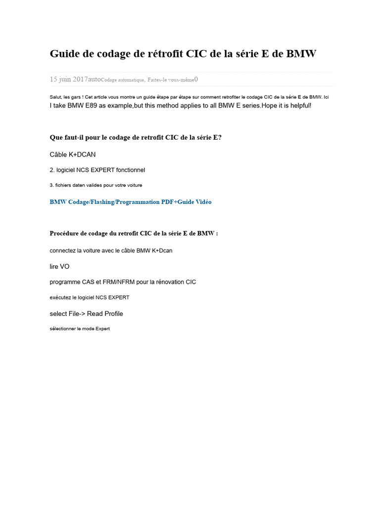 Guide de codage CIC BMW E Series | PDF | Informatique | Génie logiciel