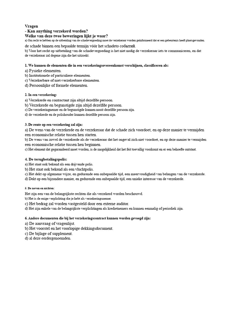 De Vragen Over Verzekeringen | PDF