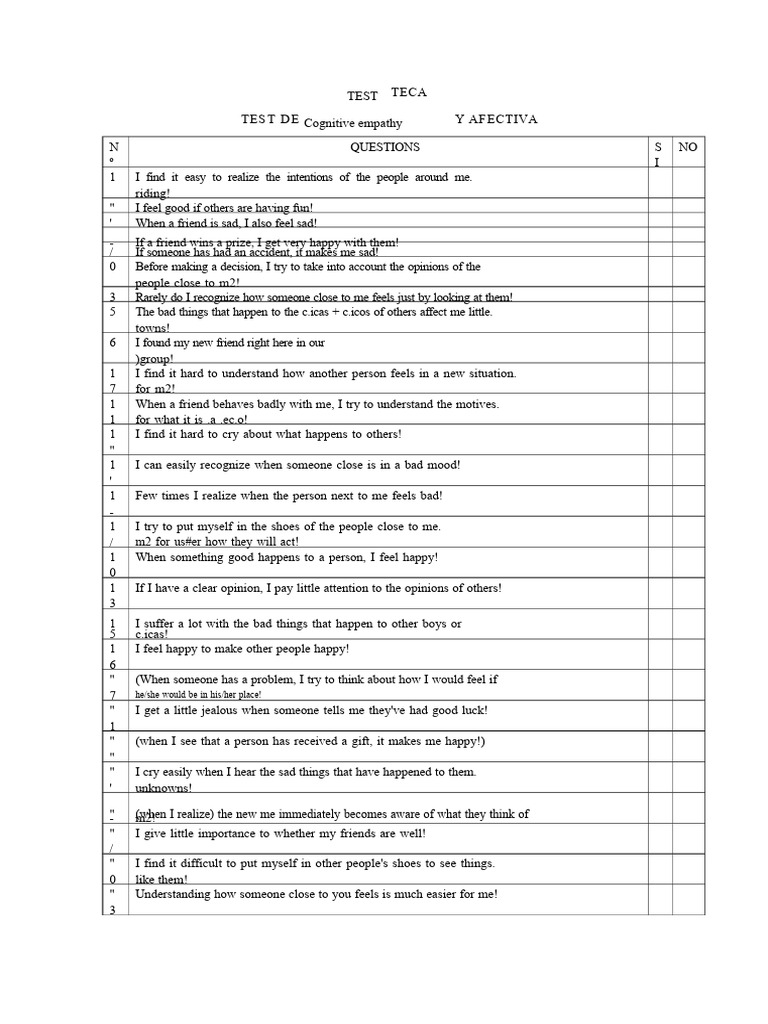 Test Teca | PDF | Empathy | Cognitive Psychology