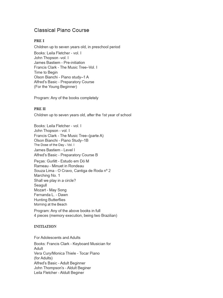 Comprehensive Classical Piano Curriculum | PDF | Opus Number | Music